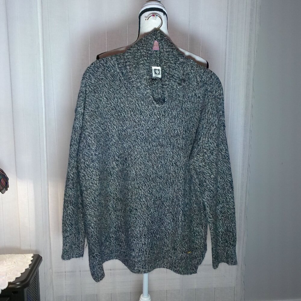 ANNE KLEIN Knit Sweater Cozy Cowl Neck Acrylic/Nylon Black & Silver NWOT L